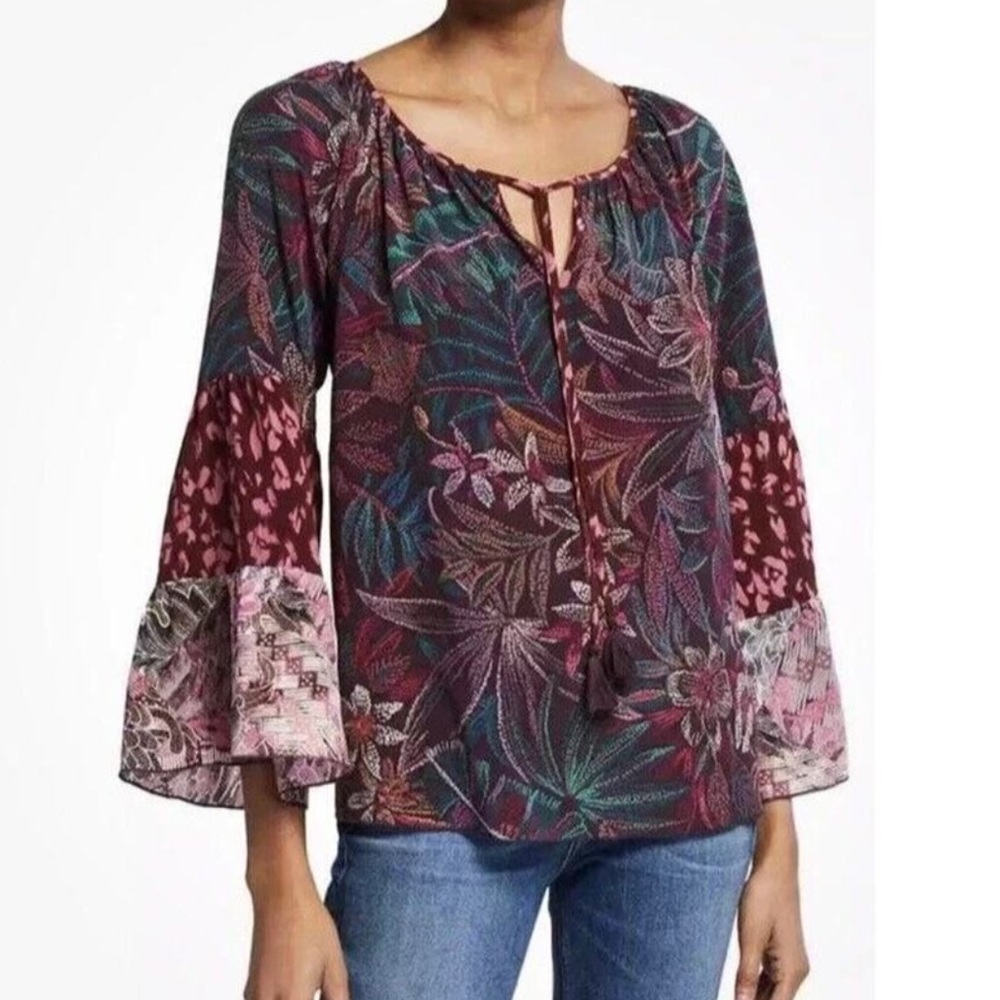 Johnny Was Toledo purple silk floral top